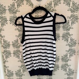 Zara White and Blue Ribbed Sleeveless Tank Top